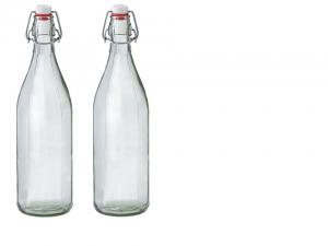 Facetted Clear Glass Bottle with Stainless Steel Shackled Ceramic Closure .1 Litre..Set of 2  